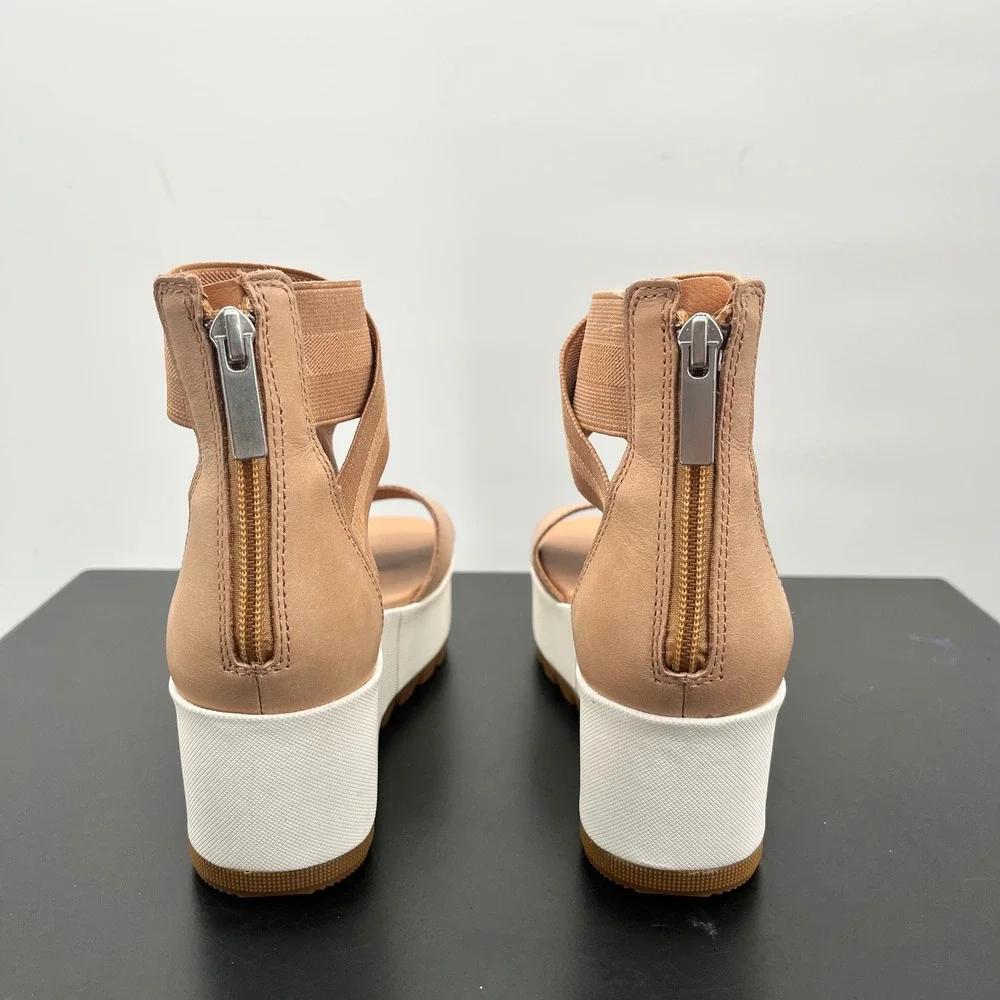 Sorel Kinetic Sandal Womens 6 Tan Good Platform Wedge NL3997-246 Strappy Zip